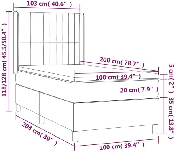 vidaXL Boxspringbett mit Matratze & LED Creme 100x200 cm Stoff 3139018 Bild 8