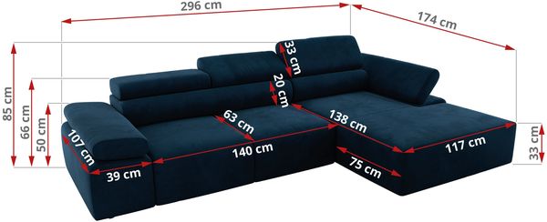 Mks Möbel 'RILASSO' Ecksofa, mit Relax-funktion, Elektrisch verstellbarer Sitz, L-förmige Ecke mit Armlehnen, Wellenfeder, Dunkelblau, Velours, links Bild 6
