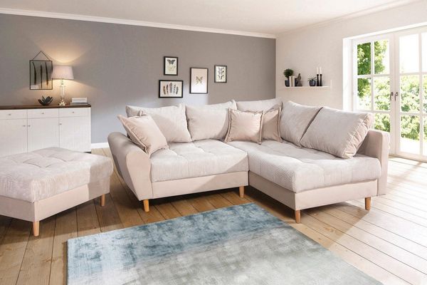 Home affaire Ecksofa Rice L-Form, Set, mit Bonnellfederkern, Hocker & Kissen, Ottomane beidseitig montierbar