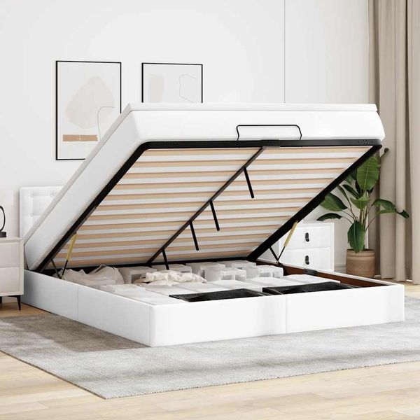 vidaXL Ottoman-Bett mit Matratzen & LEDs Reinweiß 160x200cm Kunstleder 3312163