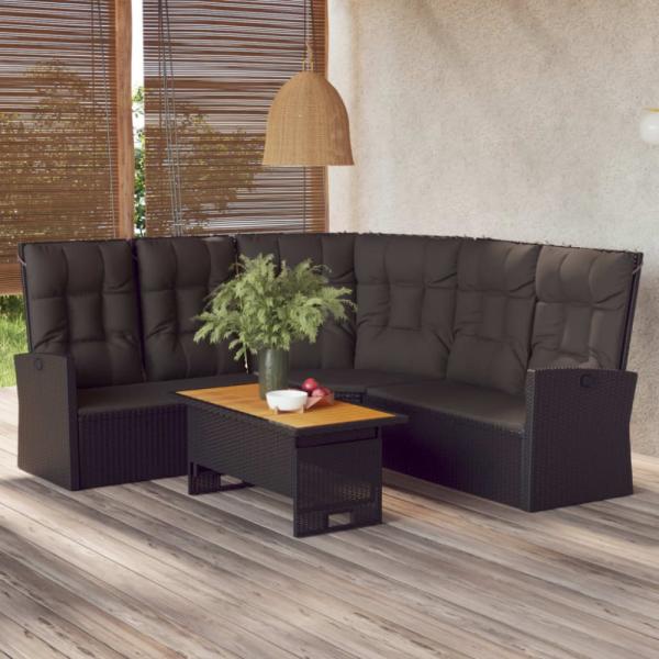 vidaXL Ecksofa mit Liegefunktion und Kissen Schwarz Poly Rattan 362181