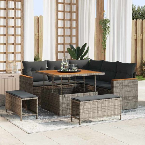 vidaXL Gartensofa-set mit Kissen 8 pcs Grau Poly Rattan 3364988