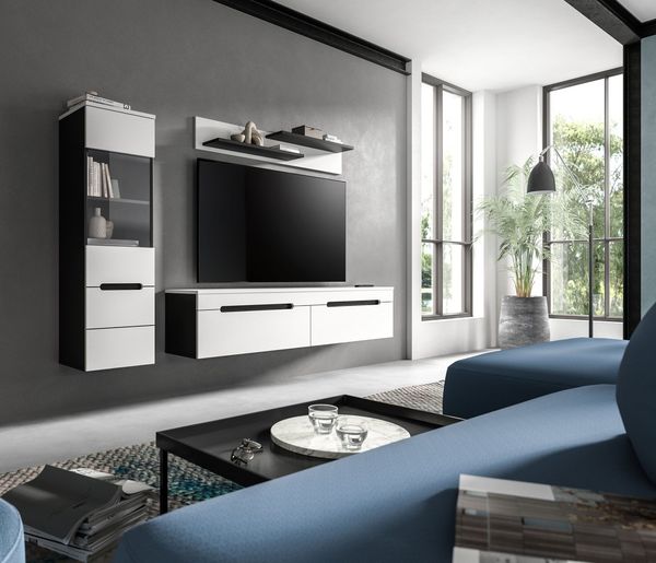 Home affaire Wohnwand REHAT, TOPSELLER!, 3-teilig, wahlweise stehend und hängend montierbar, (2-St, Set bestehend aus: Vitrine, Lowboard und Wandboard), Kombination, Anbauwand, Set, Wohn-Set, Wohnzimmer-Set, Schrankwand