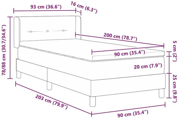 vidaXL Boxspringbett mit Kopfteil Dunkelgrau 200 x 90 cm Samt 3341451 Bild 12