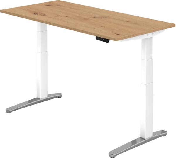 bümö elektrisch höhenverstellbarer Schreibtisch 160x80 cm mit Memory-Steuerung - Design Schreibtisch höhenverstellbar elektrisch, elektrischer Schreibtisch Asteiche, Gestell weiß/alu, XBHM-16-R-WC