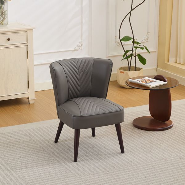 Sessel 56 x 62 x 76 cm aus Leder in Grau – Polsterstuhl mit Diagonalsteppung und Holzgestell