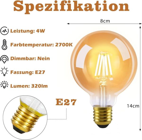 Nettlife LED-Leuchtmittel 2 Stück LED Glühbirne Vintage E27 Lampe G80 Warmweiss Filament, E27, 6 St, Warmweiß, für Hotel Haus Café Bar