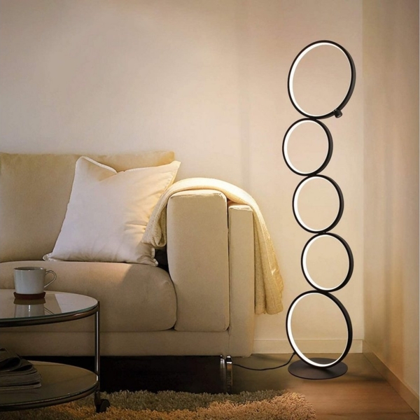 ZMH Stehlampe Wohnzimmer Dimmbar Helligkeit Standleuchte 33W Touch Switch 3000K, Augenschutz, Einfache Installtion, LED fest integriert, Warmweiß, 5-Flammig Ringförmige Schwarz Standlampe für Schlafzimmer Bild 3