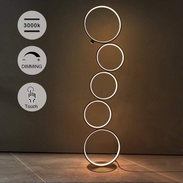 ZMH Stehlampe Wohnzimmer Dimmbar Helligkeit Standleuchte 33W Touch Switch 3000K, Augenschutz, Einfache Installtion, LED fest integriert, Warmweiß, 5-Flammig Ringförmige Schwarz Standlampe für Schlafzimmer Bild 5