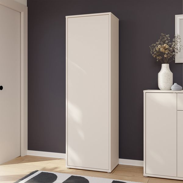 Forte ALICE SPRINGS Garderobenschrank 60, moderne Garderobe mit Kleiderstange und Einlegeböden, Flur, Holzwerkstoff, Kaschmir Beige, 59,8 xm breit x 191,9 cm hoch x 34,9 cm tief