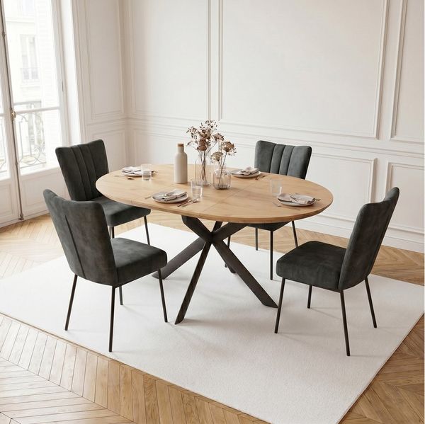 Jiexi Essgruppe Tisch-und Stuhlset, Ausziehbarer Esstisch (110-150 cm) mit 4-6 Stühlen