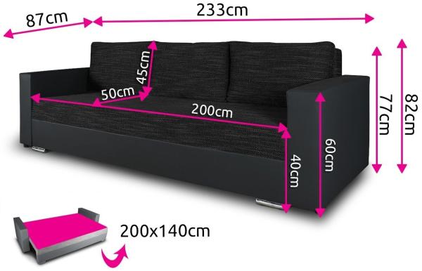 Schlafsofa Bird - Sofa mit Schlaffunktion und Bettkasten, Klappsofa, Schlafcouch mit Chromfüße, Couch, Couchgarnitur, Sofagarnitur (Schwarz + Schwarz (Dolaro 08 + Berlin 02)) Bild 3