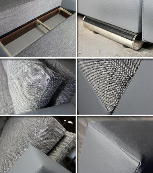 Schlafsofa Bird - Sofa mit Schlaffunktion und Bettkasten, Klappsofa, Schlafcouch mit Chromfüße, Couch, Couchgarnitur, Sofagarnitur (Schwarz + Schwarz (Dolaro 08 + Berlin 02)) Bild 2