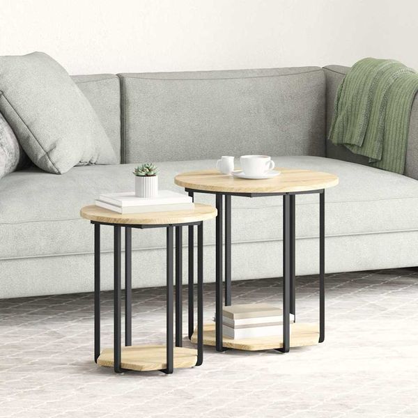 vidaXL Beistelltisch-Set mit Regal 2 pcs Braun 869715