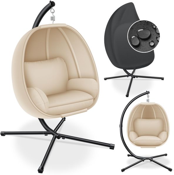 KESSER® 'Luxe' Hängesessel mit Gestell, inkl. Sitz- & Rückenkissen, Seitenpolsterung, beige, für Indoor & Outdoor, bis 150 kg belastbar