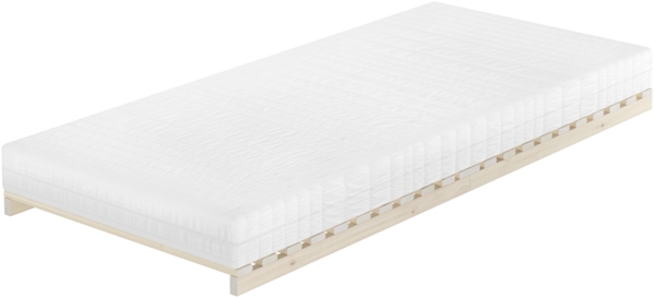 Niederflurbett metallfrei 90x200 Futon metallfreier Lattenrost, Fichte unbehandelt V-60.97-09mit Matratze