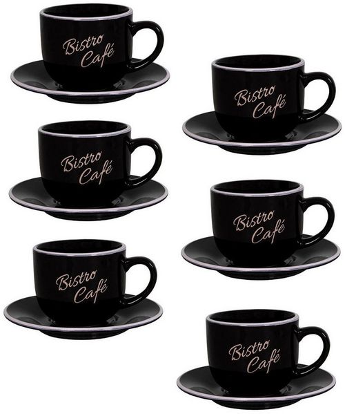 6er Set Schwarz Kaffeetassen mit Unterteller Tasse 200ml Antic Line SEB17182