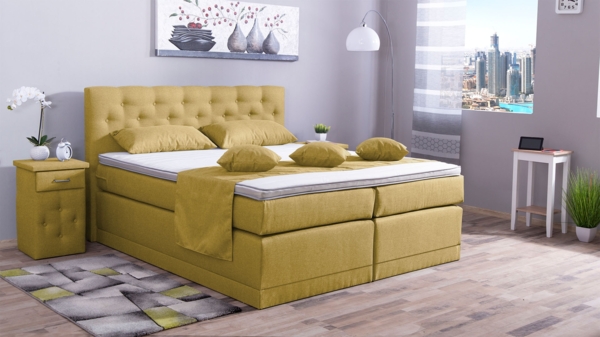 Meisterbetten Boxspringbett Babo 180x200 in WT-Yellow, Matratzenbezug Nano, Komfortschaum-Topper