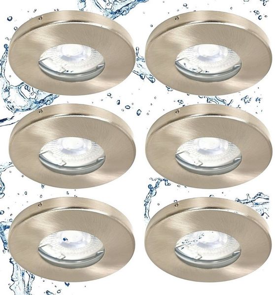 TRANGO LED Einbauleuchte, 6er Set IP65 LED Einbaustrahler 6729IP65-062G6KSDAK in Edelstahl gebürstet inkl. 6x 5 Watt 3-Stufen dimmbar GU10 LED Leuchtmittel 6000K kaltweiss Bad Einbauleuchte, Außen, Tageslichtweiß, Einbauspot, Deckenleuchte, Deckenspots