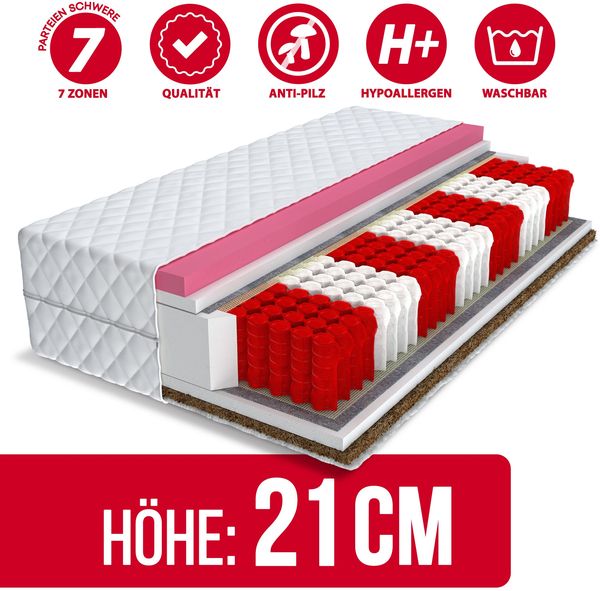 Matratze 9 Zonen DEIMOS 120x200 Visco Kokos H3 H4 Multipocket Taschenfederkern Bild 4
