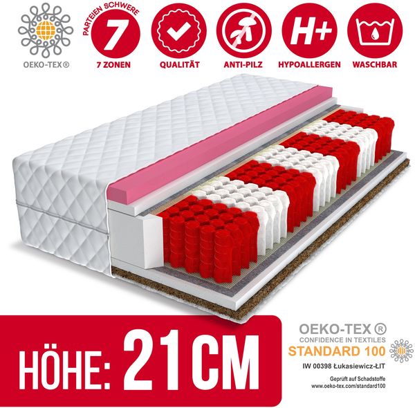 Matratze 9 Zonen DEIMOS 120x200 Visco Kokos H3 H4 Multipocket Taschenfederkern Bild 3