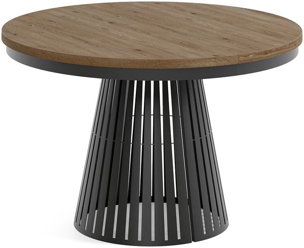 MEBLINI Esstisch Rund Ausziehbar aus Metall - 120-196x76 cm - CONEY - Davos Eiche/Schwarz Matt - Loft - Esszimmertisch Modern - Küchentisch - Ausziehtisch - Round Dining Table
