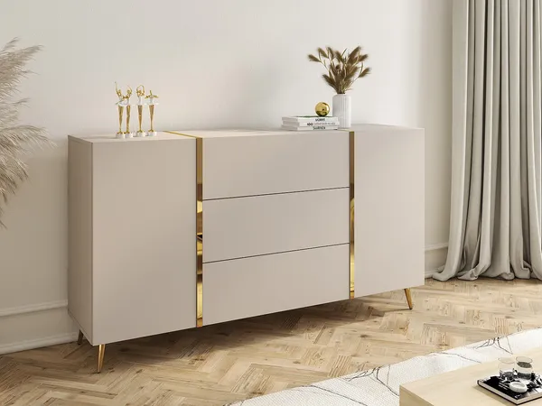 Vente-unique - MARZIALO Sideboard Holz, Platte BeigeGold - B 41 cm x H 87,2 cm x L 158 cm