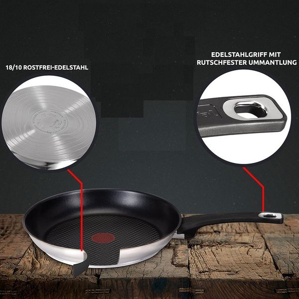 Tefal E30 Jamie Oliver Pfannenset - SET 22 - 2-teilig, Induktionsgeeignet, Antihaftbeschichtung, Titanium Excellence, 20 cm + 26 cm Pfanne, Edelstahl, ThermoSpot, ergonomischer Griff, für alle Herdarten geeignet, langlebig