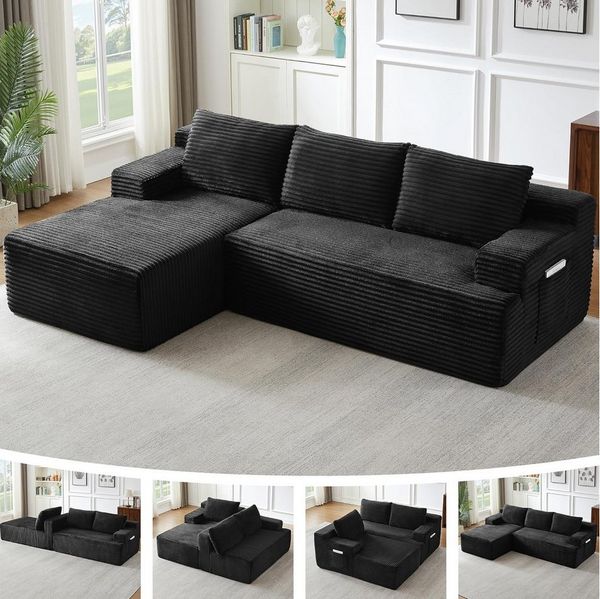 ANYSUN Ecksofa Couch L-Form, mit Liegeflache 3-Sitzer Ecksofa, Cord-Schlafsofa, Modulares Ecksofa, Loungesofa, Links / Rechts Chaiselongue Sofa,keine Montage erforderlich, modulares Schlafsofa für Wohnzimmer, Schlafzimmer, Wohnung und Büro