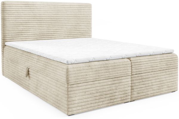 MEBLINI Boxspringbett mit Bettkasten - 120x200 - H3/Beige Cordstoff - TALIA - Gepolstert Doppelbett mit Matratze und Topper - Polsterbett mit Stauraum - Bett mit Kopfteil - Stauraumbett