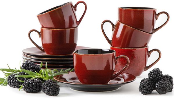 Ritzenhoff & Breker Kaffeeservice RITZENHOFF & BREKER GAMBIA Espressotassen-Set, KONSIMO (12-tlg), 6 Personen, Steinzeug, 90 ml, spülmaschinengeeignet, mikrowellengeeignet, Reaktivglasur