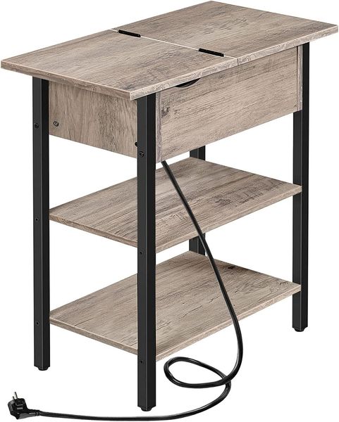 Hoobro BEISTELLTISCH BRAUN Sofatisch mit Ladestation (H 64 x T 48 x B 26 cm)