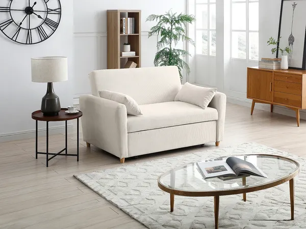 Vente-unique - AYLA Sofa SamtStoff Beige - B 87 cm x H 86 cm x L 140 cm
