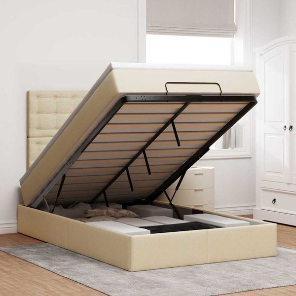 vidaXL Ottoman-Bett mit Matratze Creme 120x200 cm Stoff 3313318