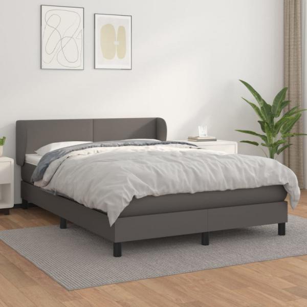 Boxspringbett mit Matratze Grau 140x190 cm Kunstleder (Farbe: Grau)