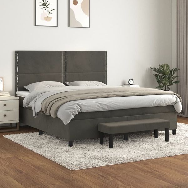 vidaXL Boxspringbett mit Matratze Dunkelgrau 180x200 cm Samt 3137798
