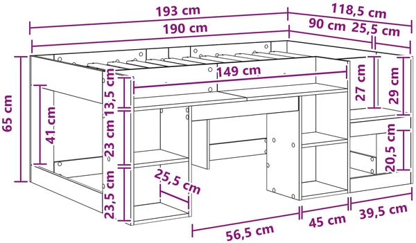 vidaXL Kinderbettgestell mit Stauraum Altholz 90 x 190 cm 3422633 Bild 8
