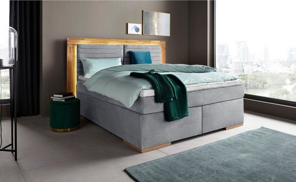 Places of Style Boxspringbett Cup, mit LED-Beleuchtung, Massivholzrahmen und Topper, in 2 Härtegraden
