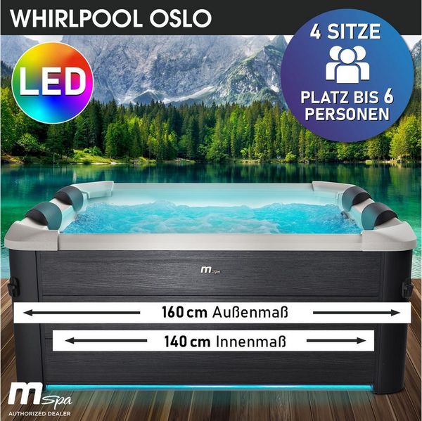 BRAST Whirlpool MSpa Oslo, Sapphire & Amber mit Fester Außenwand, Aufstellbecken, (160x160x65cm, 3 Modelle, LED-Beleuchtung, 6 Personen), Ganzjähriger Einsatz Winterfest