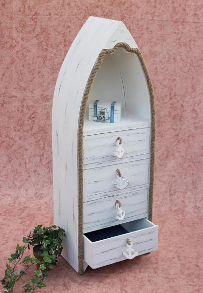 Boot Kommode 412-WH 117 cm Badregal Weiß Shabby Schrank Badschrank Badmöbel Regal