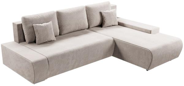 Juskys Sofa Iseo Rechts mit Schlaffunktion - Stoff Couch L Form für Wohnzimmer, bequem, ausziehbar - Schlafsofa Ecksofa Eckcouch Schlafcouch Beige