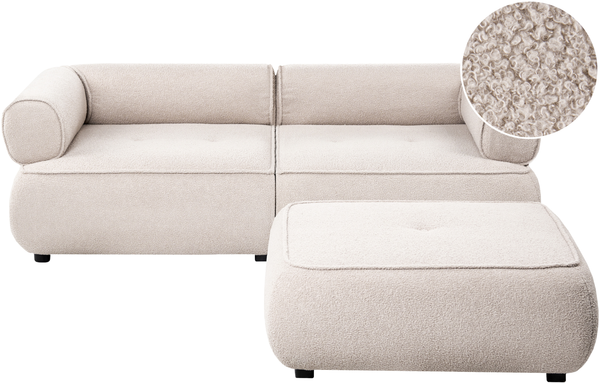 Sofa 3-Sitzer SALLA Bouclé Beige mit Ottomane