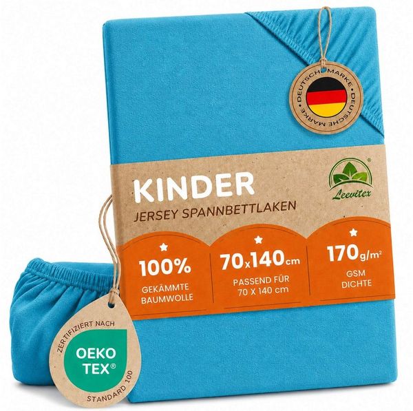 leevitex® Spannbettlaken in verschiedenen Größen und Farben, Jersey aus 100% Baumwolle, Jersey, Gummizug: rundum, (1 Stück), für Kinder- & Standardmatratzen, OEKO-TEX® STANDARD 100 zertifiziert