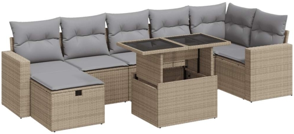 vidaXL 8-tlg. Garten-Sofagarnitur mit Kissen Beige Poly Rattan 3327829