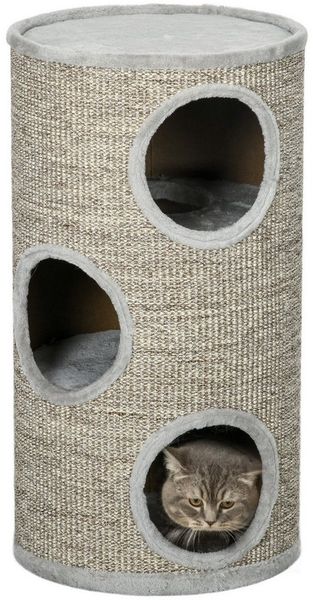 PawHut Kratztonne Höhe 70 cm, 3 Ebenen, mit 3 Höhlen, (Katzenmöbel, 1-tlg, Kratzturm), aus Sisal, Katzenmöbel, Plüsch, Grau