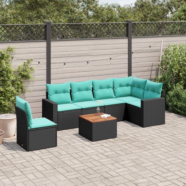 vidaXL 7-tlg. Garten-Sofagarnitur mit Kissen Schwarz Poly Rattan 3256477