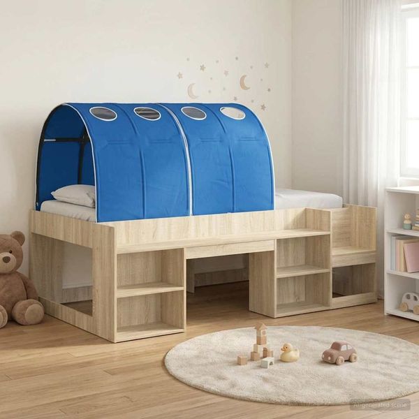 vidaXL Bettgestell mit Tunnel mit Regal 3 Stk. Sonoma Eiche und Blau 3423637