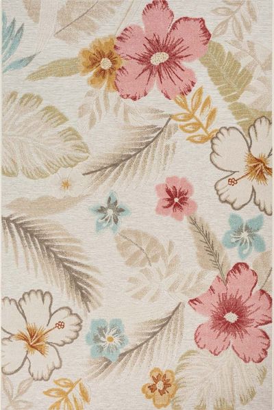 TaraCarpet Teppich TaraCarpet In und Outdoor Teppich Fantasy Blossom, rechteckig, Höhe: 5 mm, Blüten grau Wohnzimmer Balkon Terrasse Esszimmer 200X290