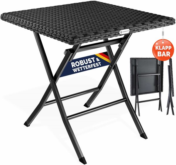 CASARIA® Polyrattan Klapptisch Balkontisch Gartentisch klappbar Schwarz
