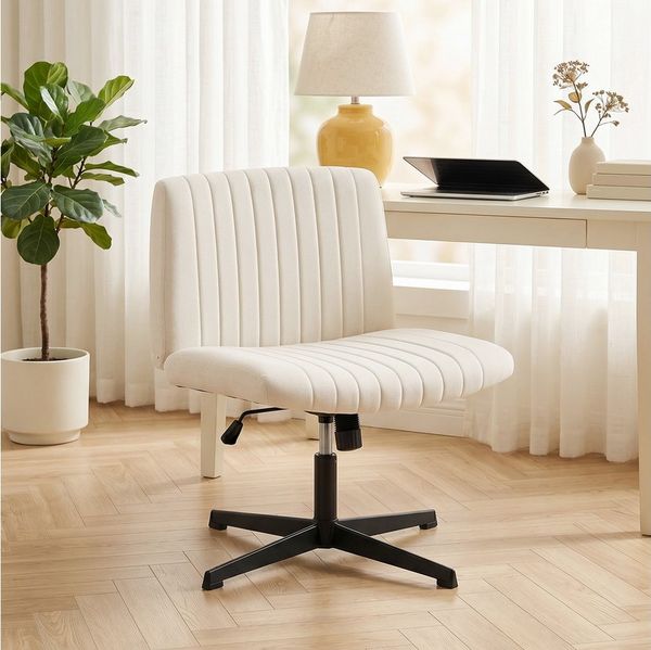 HOMCOM Bürostuhl höhenverstellbar Drehstuhl Schneidersitz-Stuhl mit Leinenoptik (Homeoffice Stuhl, 1 St), bis 120 kg belastbar, für Arbeitszimmer, Schlafzimmer Cremeweiß
